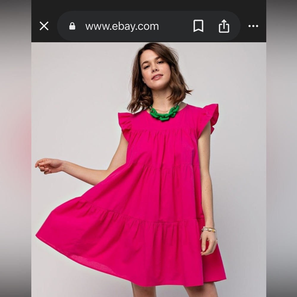 Bright pink Easel Tiered Dress - Picture 2 of 8